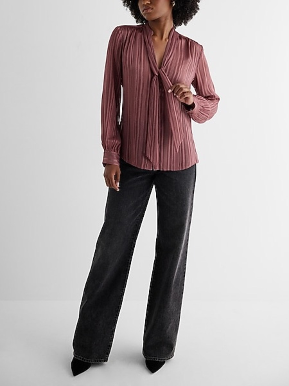 Express Slim metallic striped tie neck portofino shirt - Picture 4 of 8